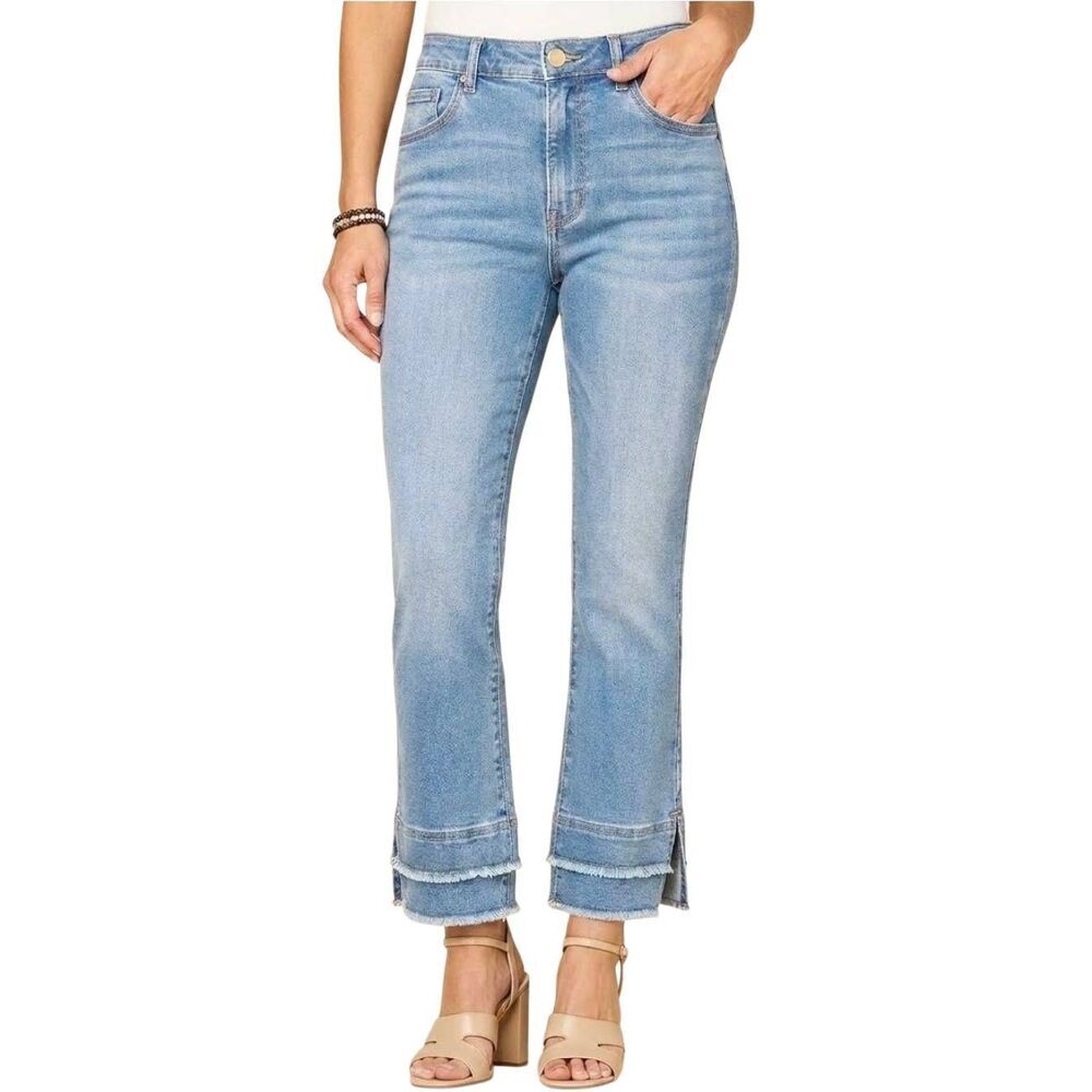 Democracy "Ab"solution® Kick Flare Double Layer Fray Hem Cropped Jeans - Size 16